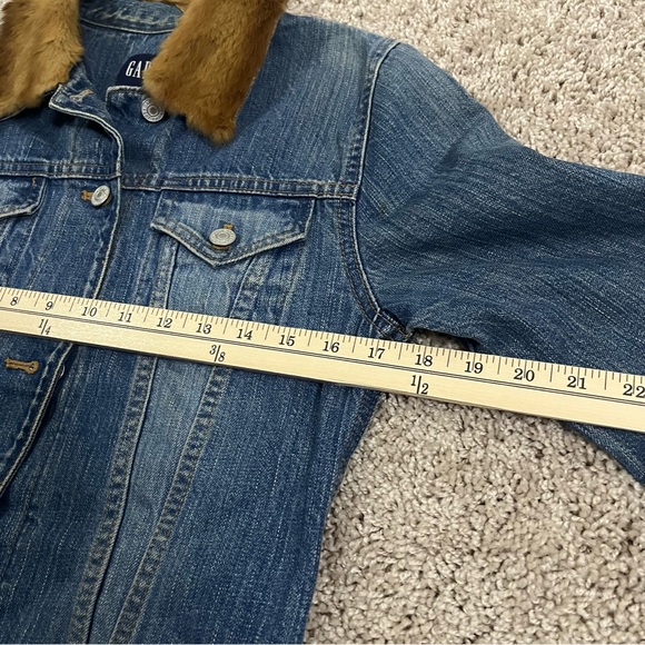 GAP Denim Jacket Genuine Fur Trim Collar & Cuffs Custom Vintage Boho S Upcycled - Picture 9 of 15